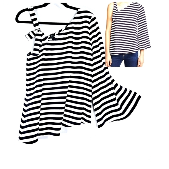 Club Monaco Women's One Shoulder Navy/White Striped Top Size M. - Picture 1 of 7